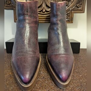 Zara Burgundy Leather Pointed Ankle Boots